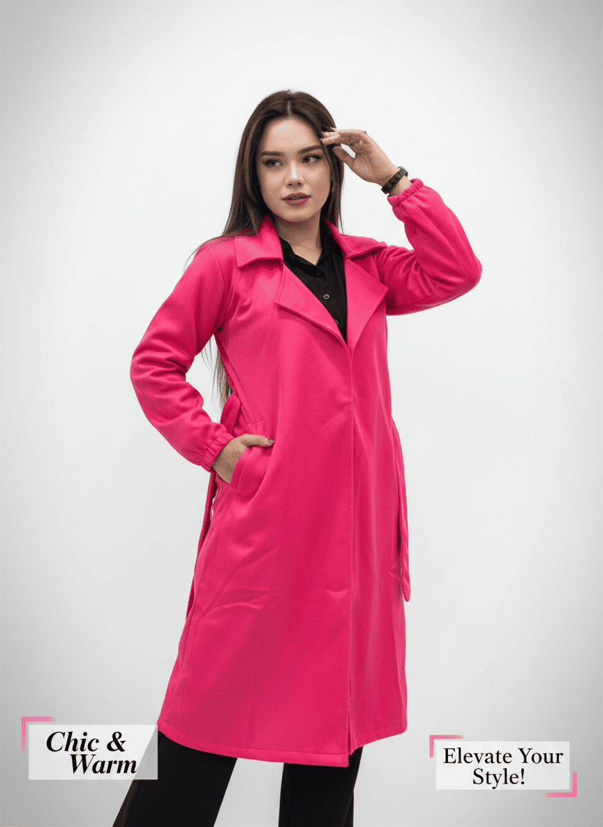 শিক বেল্ট পকেট ওভারকোট লাইট মেরুন